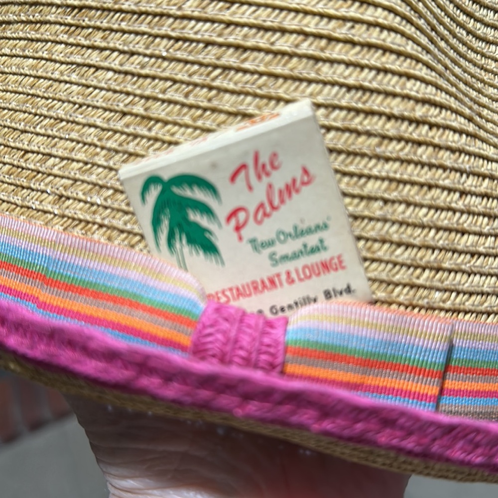 Pink Paper hat Beach Pool Vacation hat w vintage The Palms matchbook - Picture 8 of 8